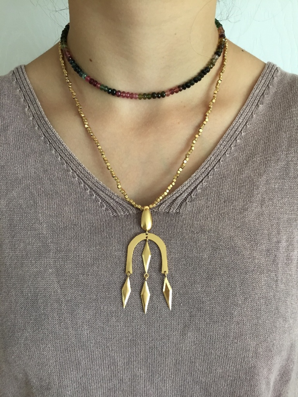 Geometric Necklace Gold Spike Jewelry Boho Pendant Honey Minx Nicole Richie 20"